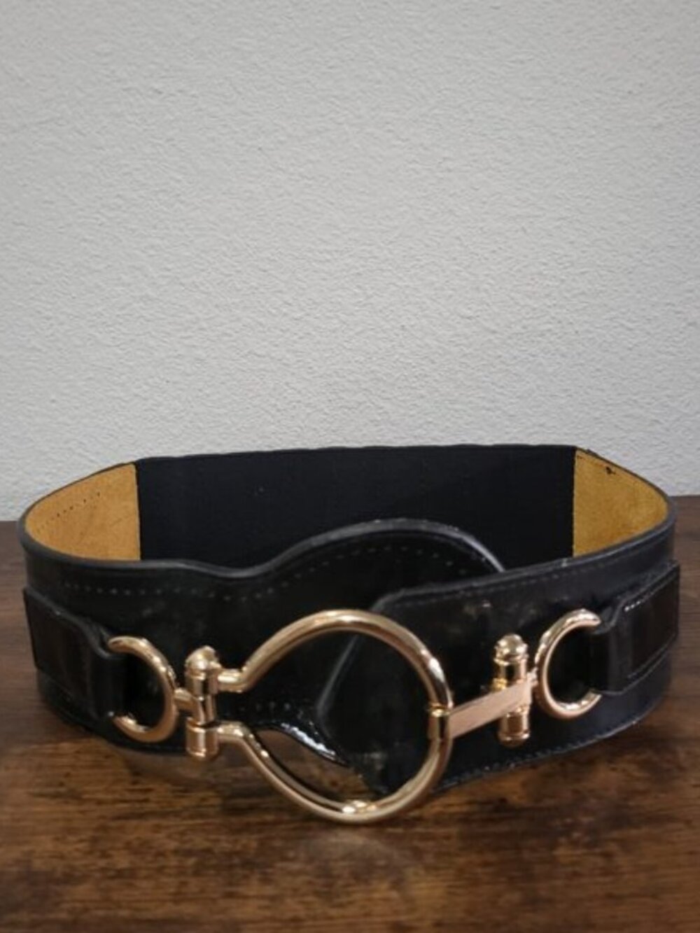 Wide Black Stretch Waist Belt Gold Hook Buckle Cinch Belt Women'